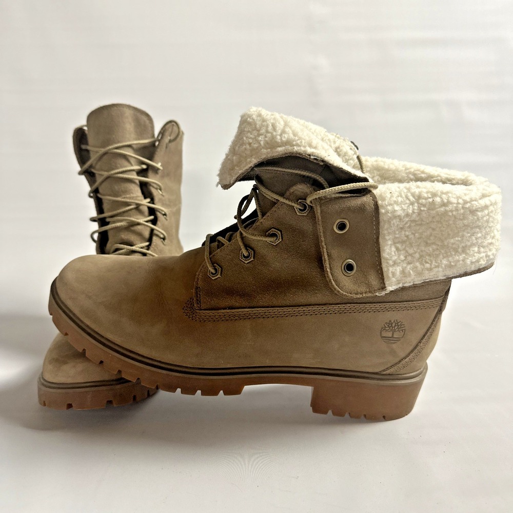 Timberland Sherpa Fold Down Combat Boots Gorpcore Utility Women's 10 Brown Tan